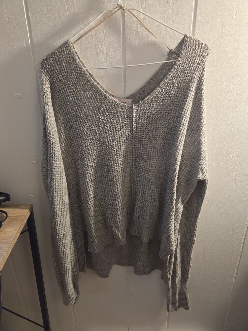 if it were me Relaxed V-Neck Waffle Knit Sweater in Light Gray